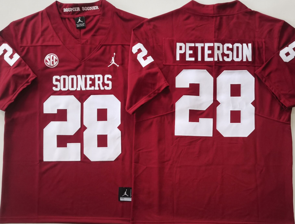 Custom Adrian Peterson #28 Oklahoma Sooners Crimson Black White Limited Football Jersey -All Stitched