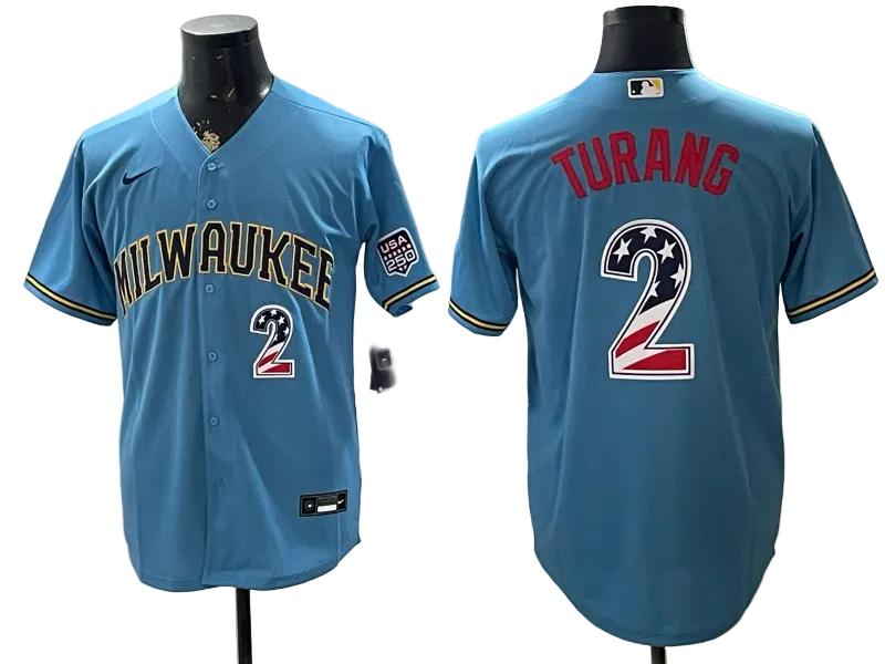 Custom Brewers Light Blue USA 250 Fourth of July Baseball Jersey -All Stitched