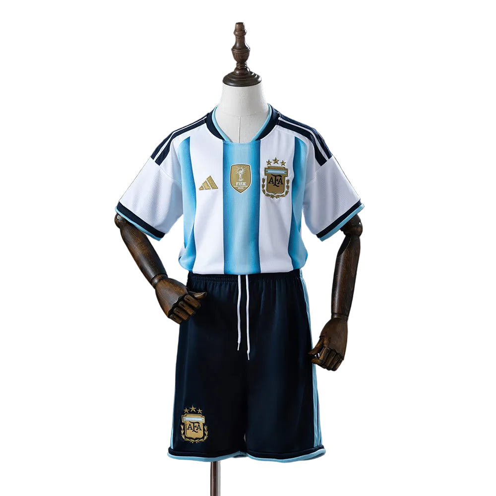Custom Youth Argentina 2026 Home White Soccer Jersey Kit Set– Personalized Name & Number