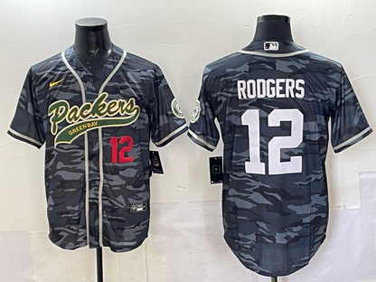 Custom Green Bay Packers Aaron Rodgers Micah Parsons Black Gray White Green Baseball Jersey -All Stitched