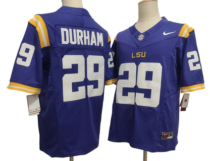 Custom Caden Durham #29 LSU Tigers White Purple Limited Football Jersey -All Stitched