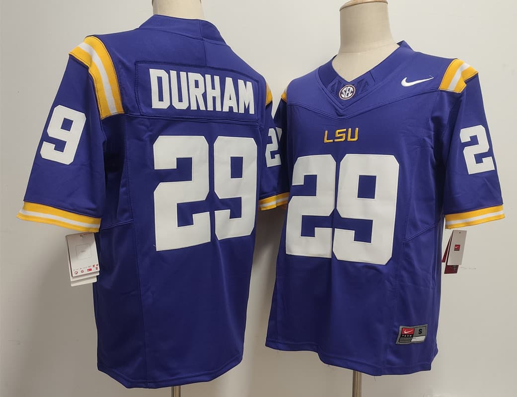 Men's Caden Durham #29 LSU Tigers Vapor Purple White Football Jersey -All Stitched