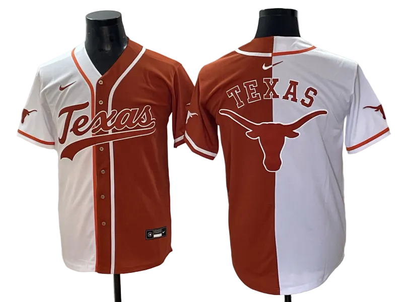Custom Texas Longhorns Orange White Split Stitched Baseball Jersey -All Stitched