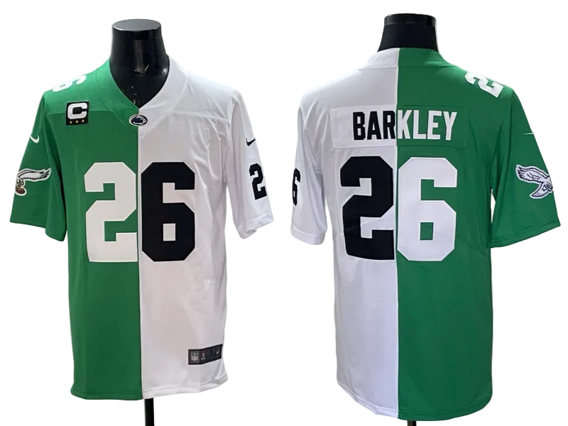 Custom Saquon Barkley Eagles White Green Black Gold Split Limited Jersey -All Stitched