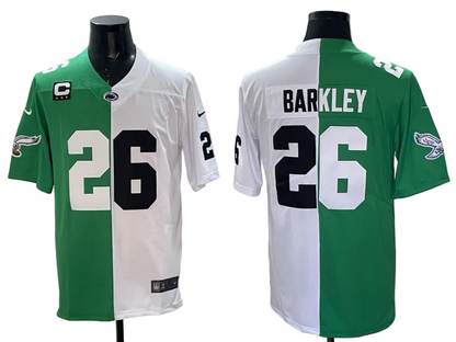 Custom Saquon Barkley Eagles White Green Black Gold Split Limited Jersey -All Stitched