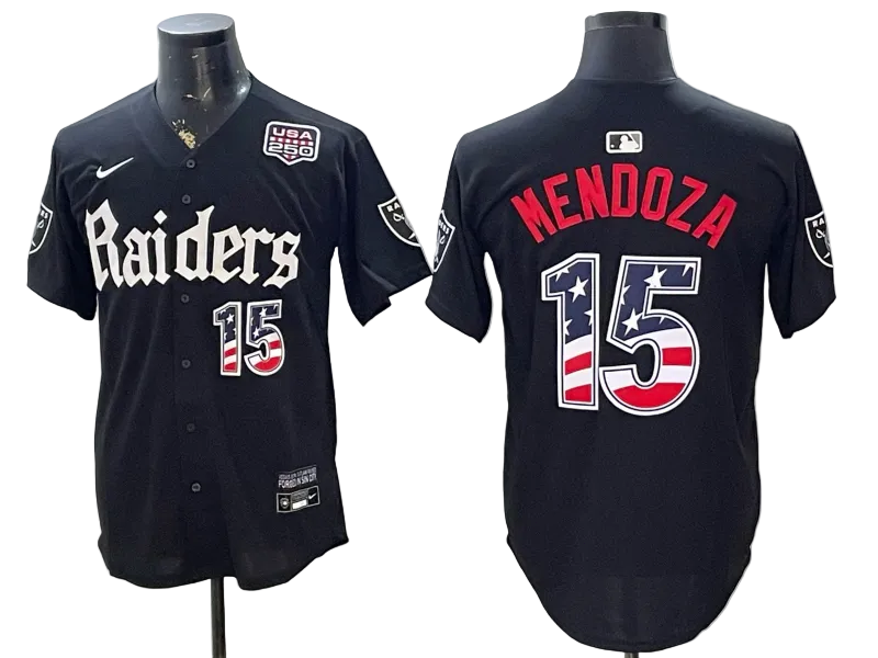 Custom Fernando Mendoza Raiders Black White Gray 250 USA Limited Baseball Jersey -All Stitched