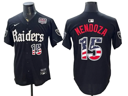 Custom Fernando Mendoza Raiders Black White Gray 250 USA Limited Baseball Jersey -All Stitched
