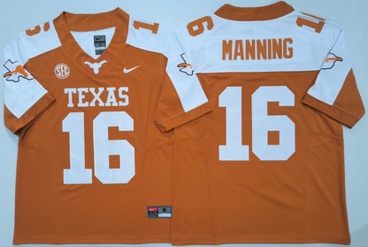 Custom Arch Manning #16 Texas Longhorns Orange White Limited Football Jersey -All Stitched