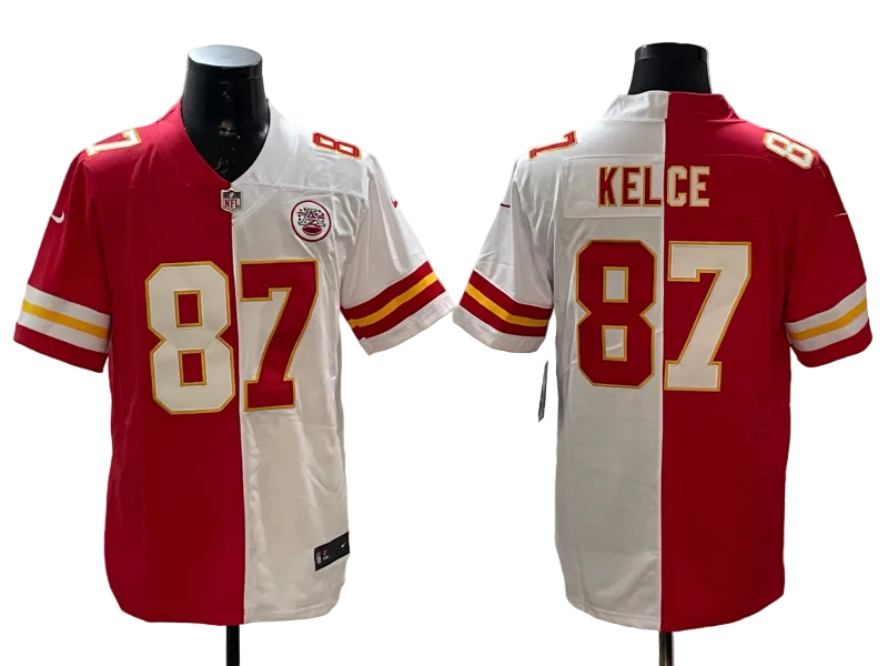 Custom Patrick Mahomes Red White Split Limited Football Jersey -All Stitched