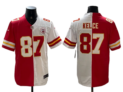 Custom Patrick Mahomes Red White Split Limited Football Jersey -All Stitched