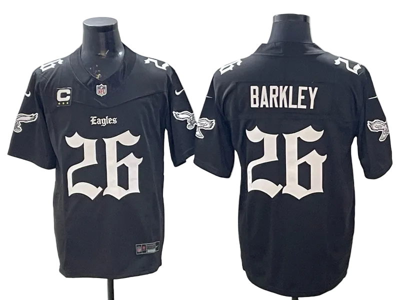 Custom Saquon Barkley Eagles White Green Black Gold Split Limited Jersey -All Stitched