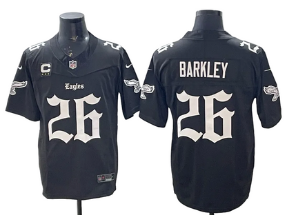 Custom Saquon Barkley Eagles White Green Black Gold Split Limited Jersey -All Stitched