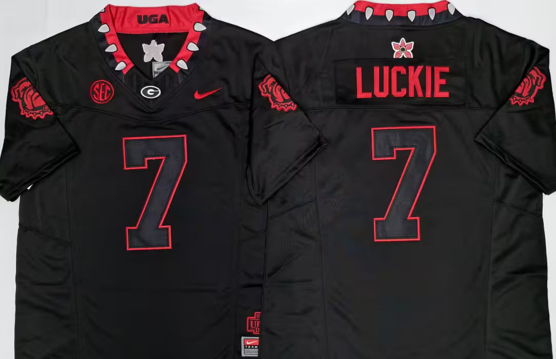 Men's Lawson Luckie Black Vapor Jersey #7 Red White Stranger Things Edition-All Stitched