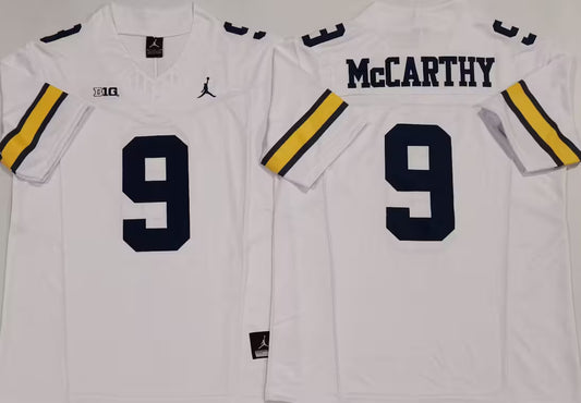 Men's J.J. McCarthy White Vapor Jersey #9 Gold Navy Michigan Wolverines -All Stitched