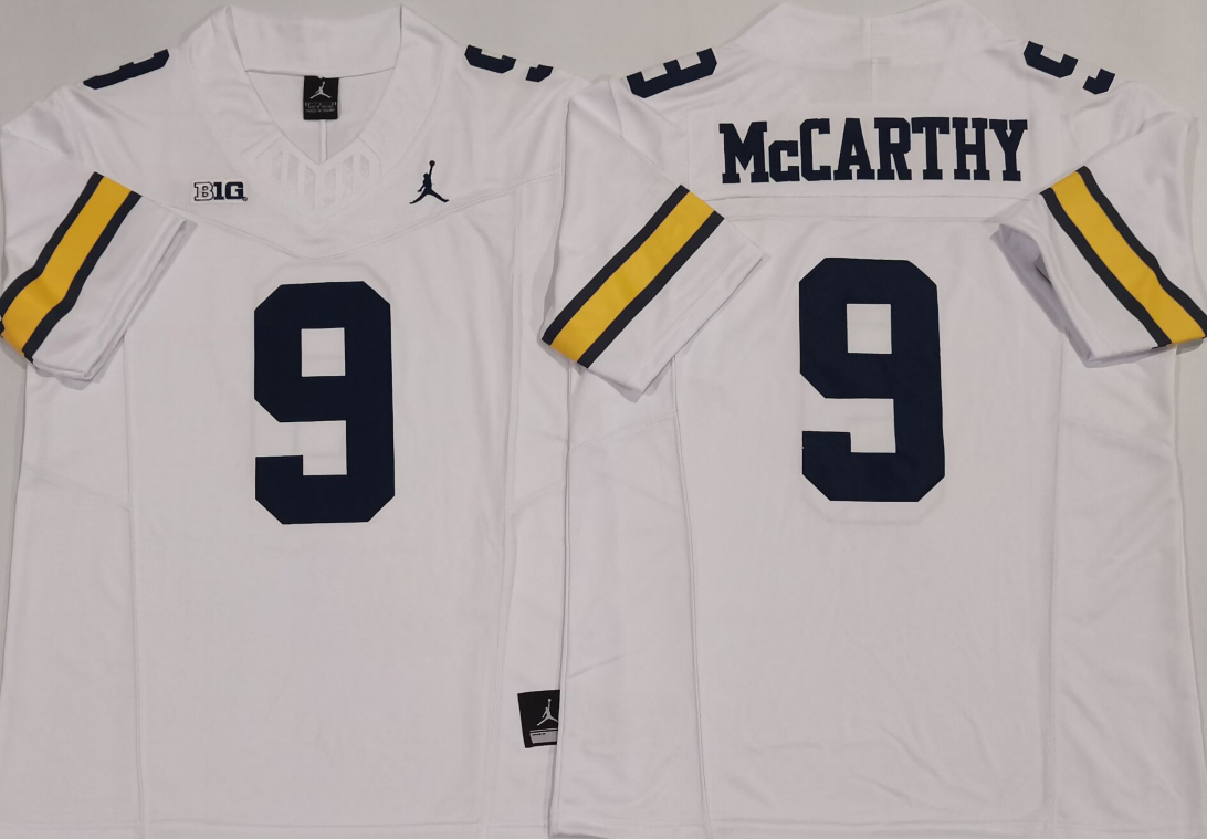 Custom JJ McCarthy #9 Michigan Wolverines Maize Navy White Limited Football Jersey -All Stitched