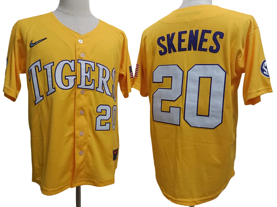 Custom Paul Skenes #20 LSU Tigers Gold White Purple Limited Baseball Jersey -All Stitched