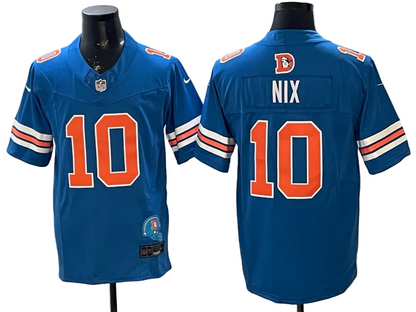 Custom Bo Nix Broncos Black Gold Orange Navy Limited Football Jersey -All Stitched