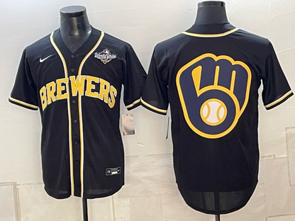 Men's Milwaukee Brewers LOGO 2026 World Series Cream Mineral Blue Powder Blue Navy City Connect Olive Salute to Service Baseball Jersey