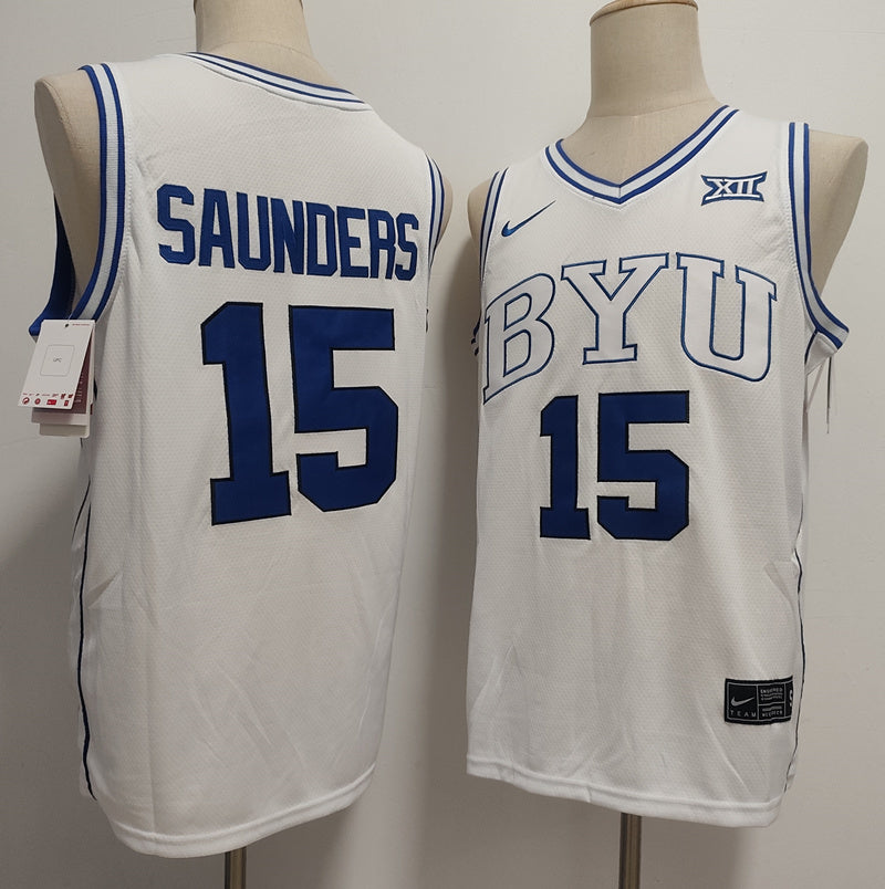 Custom Richie Saunders #15 BYU Cougars Royal White Basketball Jersey -All Stitched