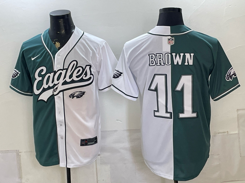 Custom Saquon Barkley Philadelphia Eagles Split White Green Stitched Baseball Jersey -All Stitched
