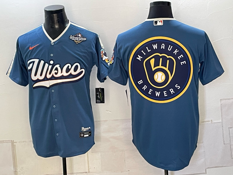 Men's Milwaukee Brewers LOGO 2026 World Series Cream Mineral Blue Powder Blue Navy City Connect Olive Salute to Service Baseball Jersey