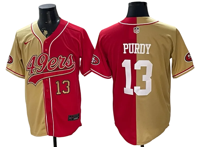 Custom San Francisco 49ers LOGO Split Scarlet Limited Baseball Jersey -All Stitched