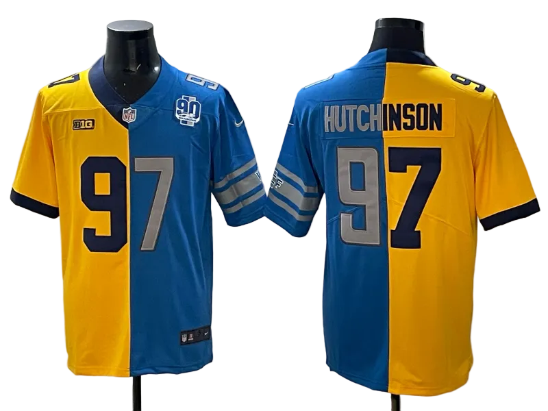 Custom Aidan Hutchinson Blue Black Split Limited Football Jersey -All Stitched