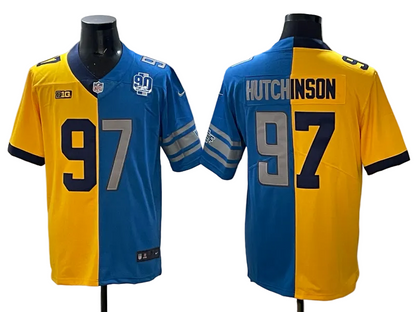 Custom Aidan Hutchinson Blue Black Split Limited Football Jersey -All Stitched