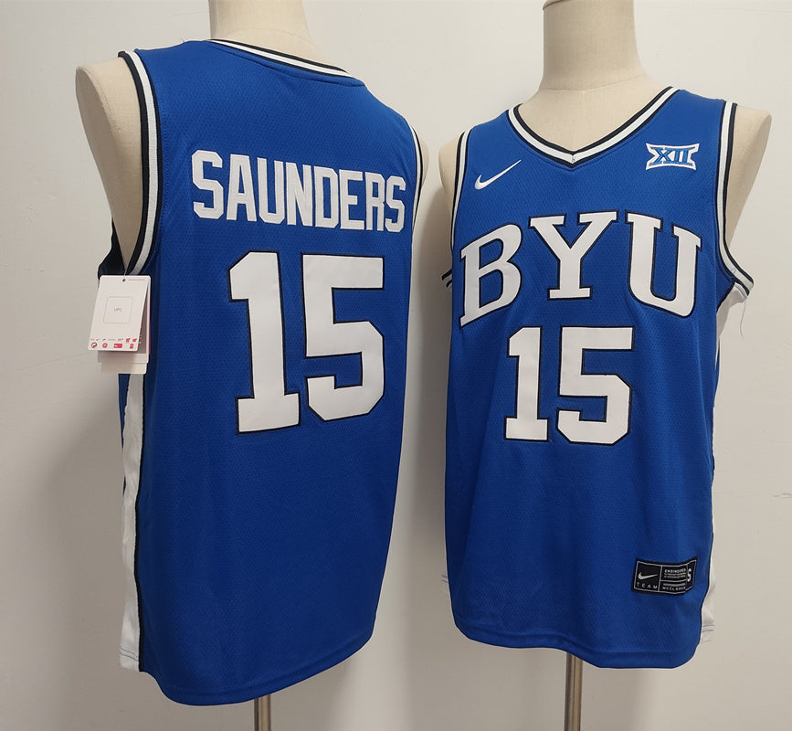 Custom Richie Saunders #15 BYU Cougars Royal White Basketball Jersey -All Stitched
