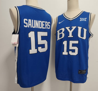 Custom Richie Saunders #15 BYU Cougars Royal White Basketball Jersey -All Stitched