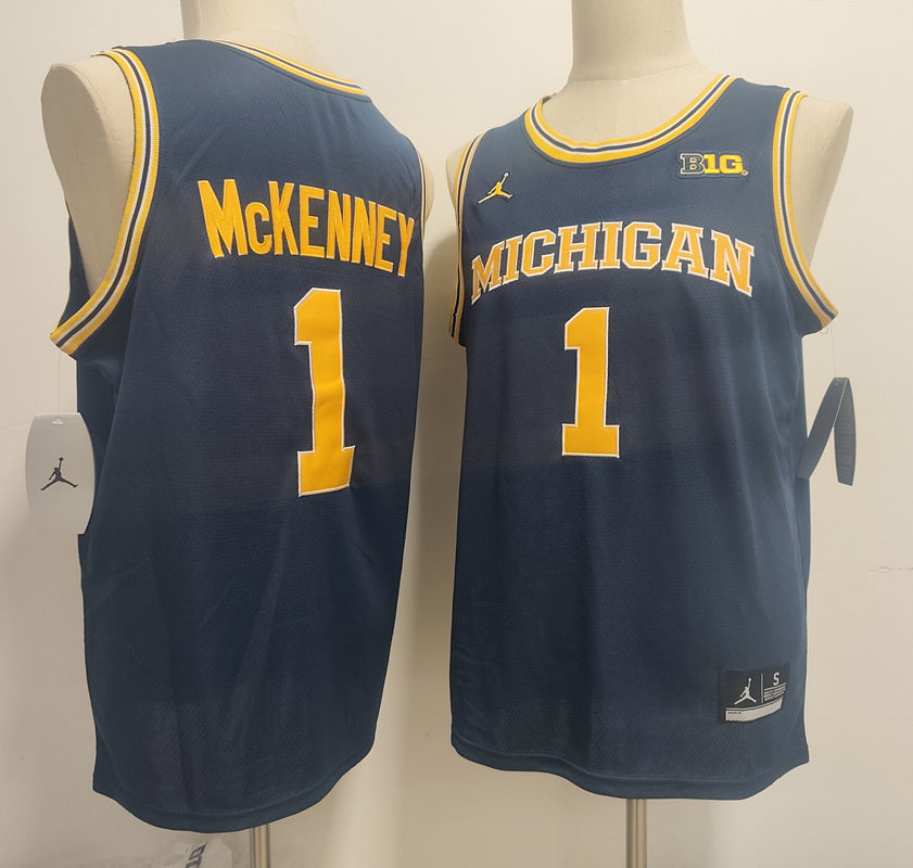 Custom Trey McKenney #1 Wolverines Gold Navy White Navy Black Rebel Edition Victory Basketball Jersey -All Stitched