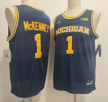 Custom Trey McKenney #1 Wolverines Gold Navy White Navy Black Rebel Edition Victory Basketball Jersey -All Stitched