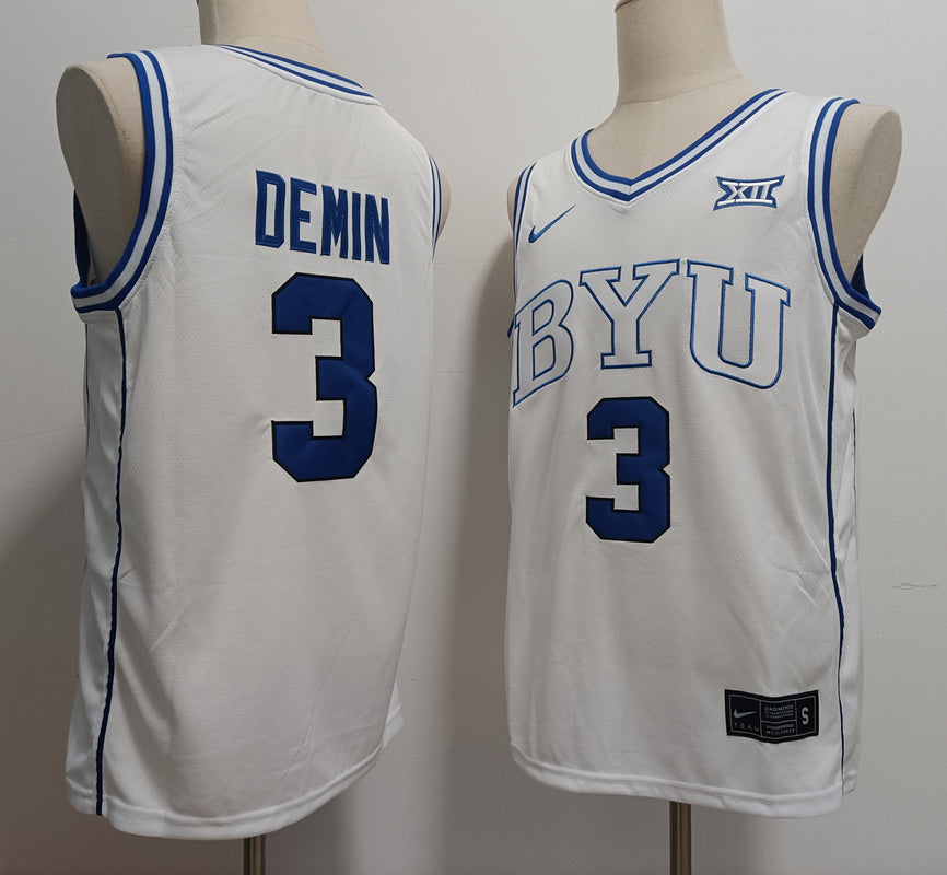 Custom Egor Demin #3 BYU Cougars Royal White Black Basketball Jersey -All Stitched
