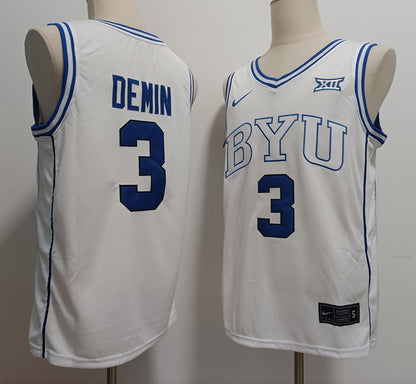 Custom Egor Demin #3 BYU Cougars Royal White Black Basketball Jersey -All Stitched