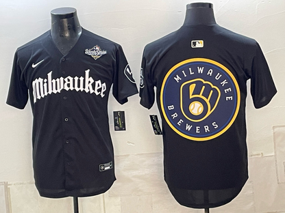 Men's Milwaukee Brewers LOGO 2026 World Series Cream Mineral Blue Powder Blue Navy City Connect Olive Salute to Service Baseball Jersey