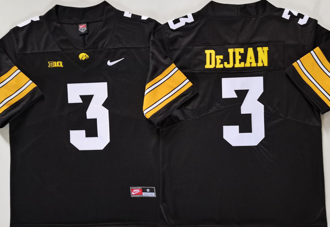 Custom Cooper DeJean #3 Iowa Hawkeyes Black Gold White Limited Football Jersey -All Stitched