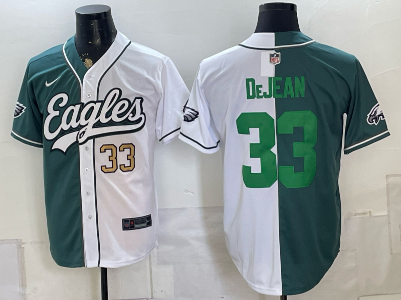 Custom Saquon Barkley Philadelphia Eagles Split White Green Stitched Baseball Jersey -All Stitched