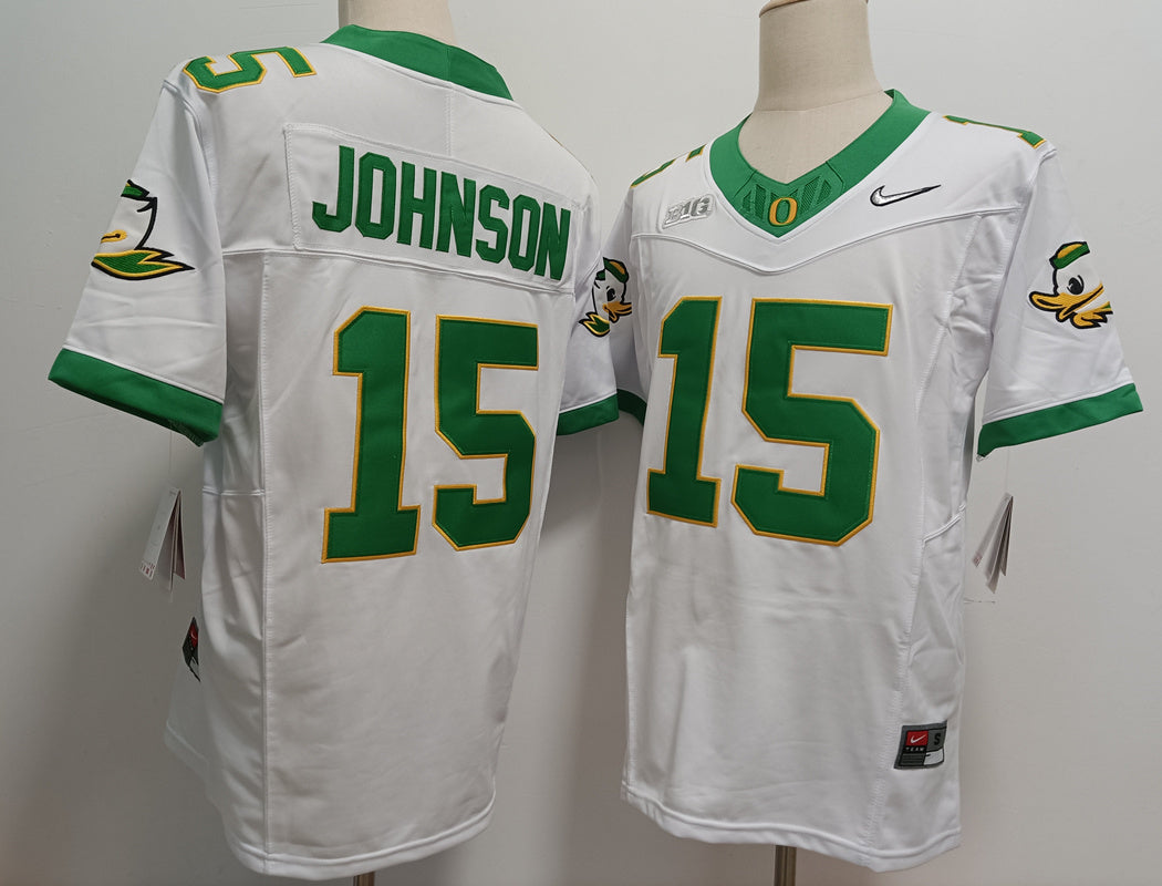 Custom Tez Johnson #15 Oregon Ducks Green White Black Yellow Limited Football Jersey -All Stitched