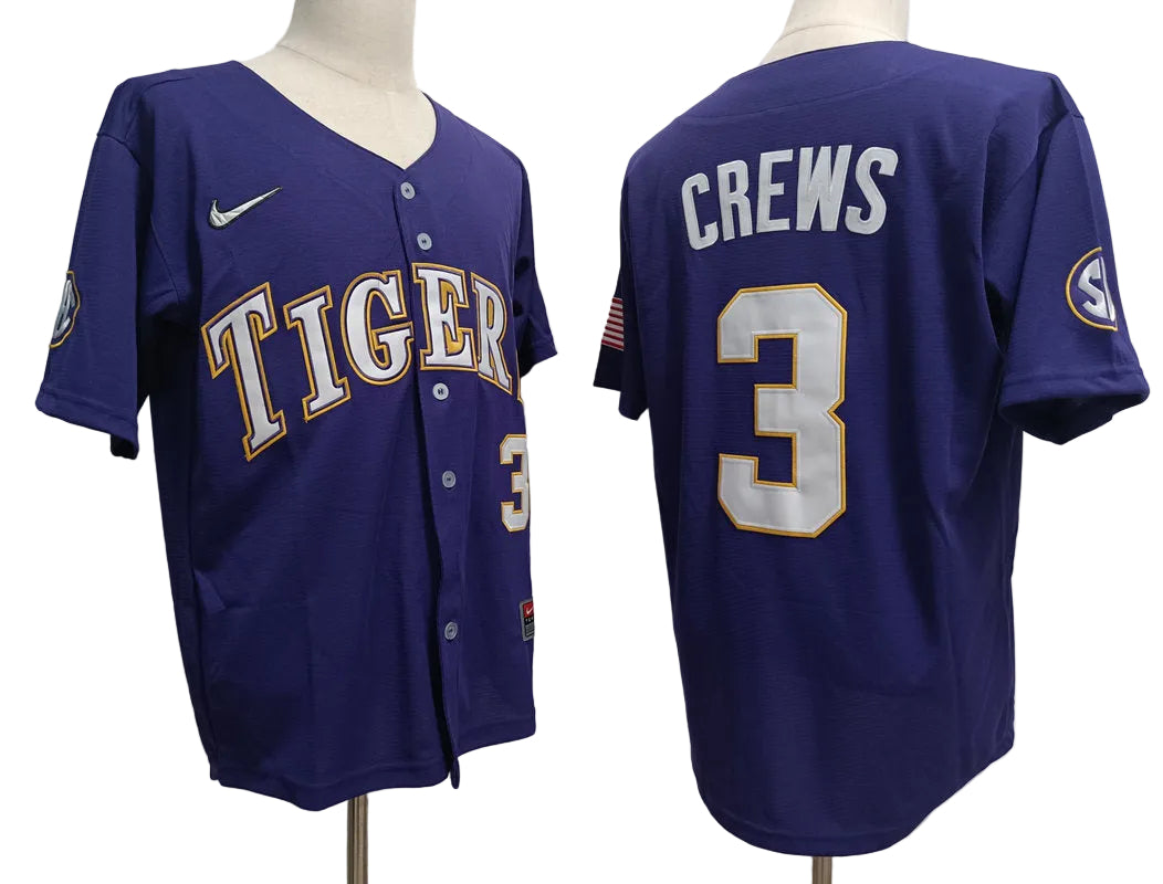 Custom Dylan Crews #3 LSU Tigers Gold White Purple Limited Baseball Jersey -All Stitched