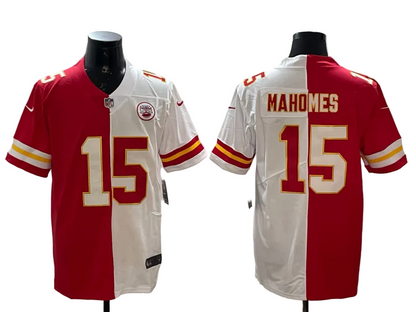 Custom Patrick Mahomes Red White Split Limited Football Jersey -All Stitched