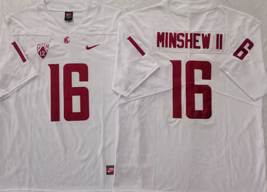 Men's WSU Gardner Minshew II White Vapor Jersey #16 Cougars Crimson -All Stitched