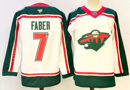 Custom Brock Faber Kirill Kaprizov Wild Away White Hockey Jersey -All Stitched