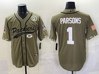 Custom Green Bay Packers Aaron Rodgers Micah Parsons Black Gray White Green Baseball Jersey -All Stitched