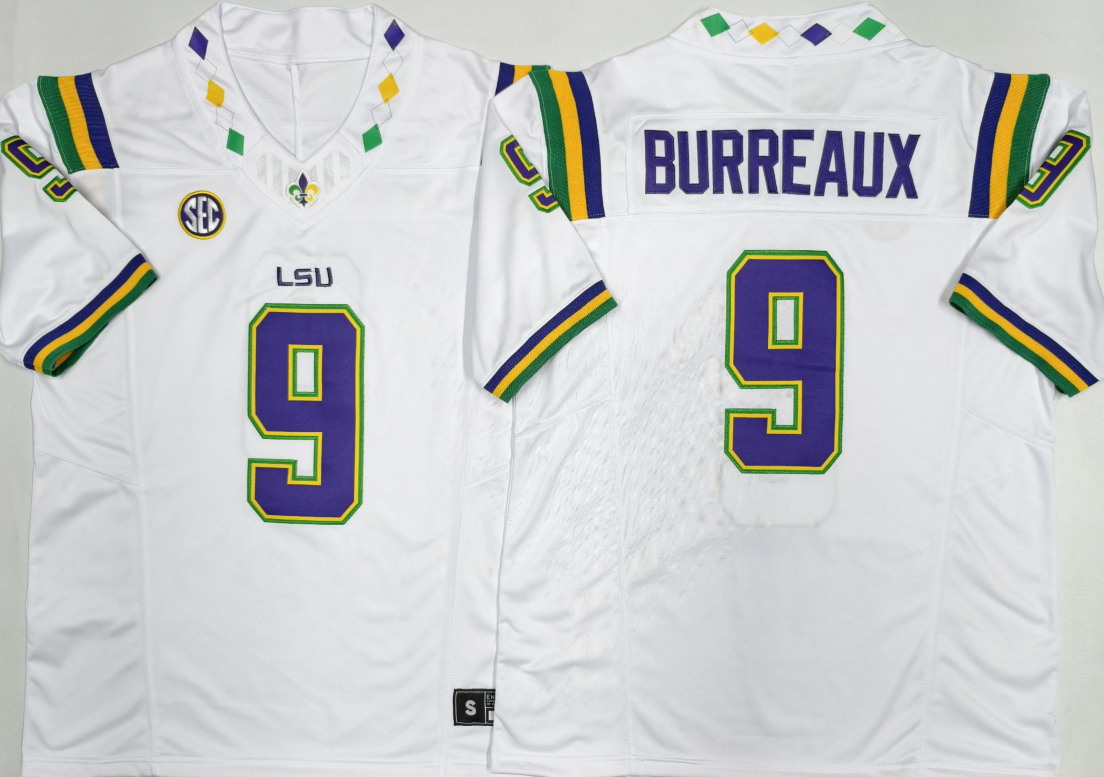 Custom Joe Burrow #9 LSU Tigers 2026 Mardi Gras White Purple Limited Football Jersey -All Stitched