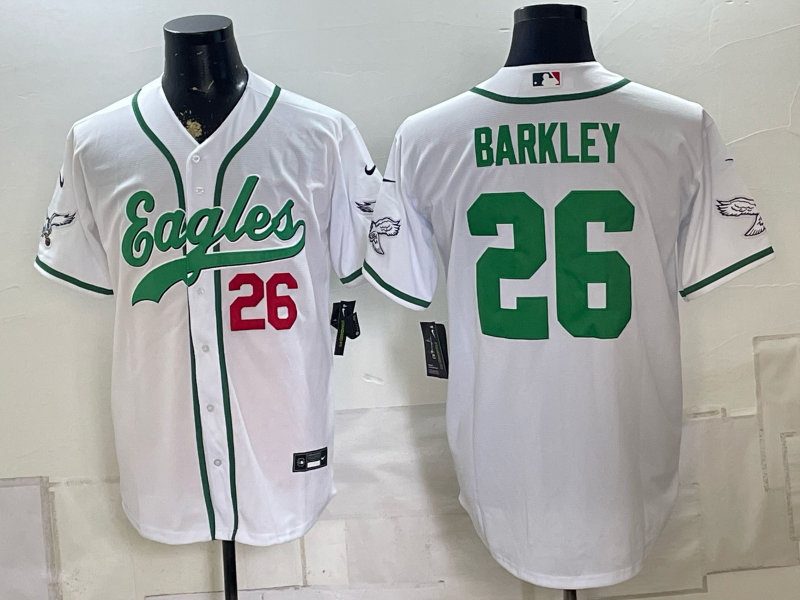 Custom Saquon Barkley Philadelphia Eagles White Stitched Baseball Jersey -All Stitched