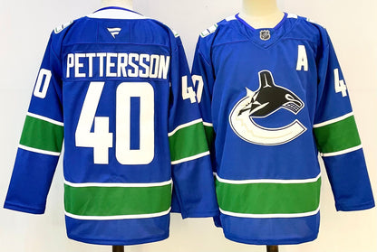 Custom Elias Pettersson Canucks Home Blue Alternate Black Hockey Jersey -All Stitched