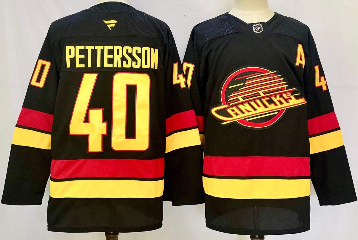 Custom Elias Pettersson Canucks Home Blue Alternate Black Hockey Jersey -All Stitched