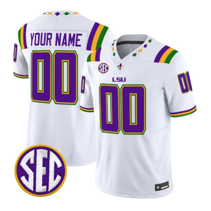Custom Name Number LSU Tigers 2026 Mardi Gras White Purple Limited Football Jersey -All Stitched