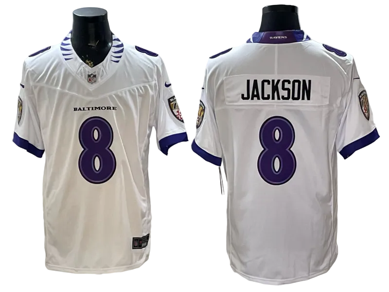 Custom Lamar Jackson White Black Purple Alternate Limited Football Jersey -All Stitched