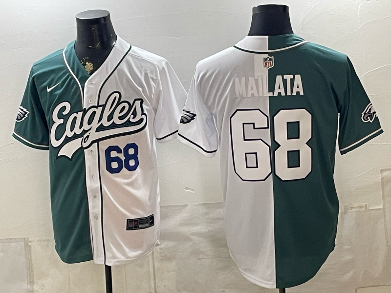 Custom Saquon Barkley Philadelphia Eagles Split White Green Stitched Baseball Jersey -All Stitched